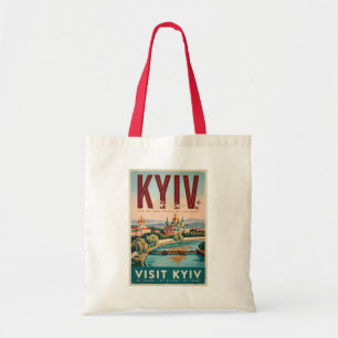 Kyiv Ukraine Skyline Illustration Travel Art Retro Tote Bag