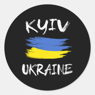 Kyiv Ukraine Souvenir Ukrainian Country Flag Brush Classic Round Sticker