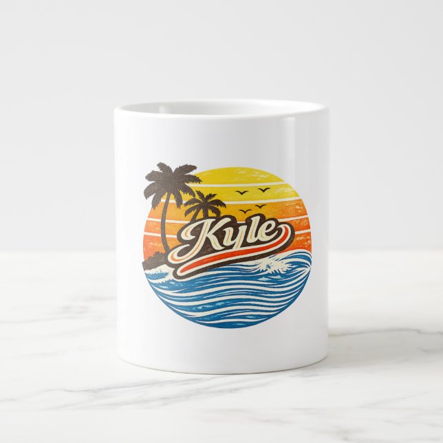 Kyle Retro Sunset Name Design Large Coffee Mug (Front)