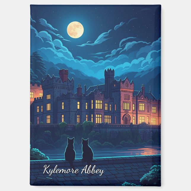 Kylemore Abbey Ireland cats at Night Magnet (Front)
