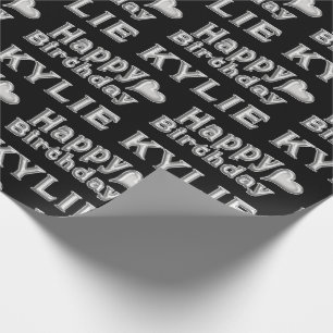 Kylie Happy Birthday silver black gift paper