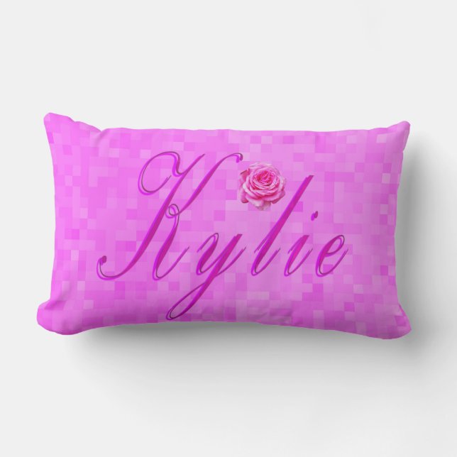 Kylie Name Logo On Pink Lumbar Cushion (Front)