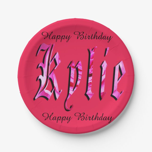 Kylie, Name, Logo, Pink Paper Party Plate. Paper Plate (Front)