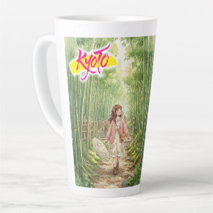 Kyoto, Arashiyama, Bamboo Grove Path, Watercolor Latte Mug
