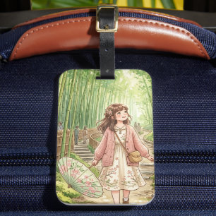 Kyoto, Arashiyama, Bamboo Grove Path, Watercolor Luggage Tag