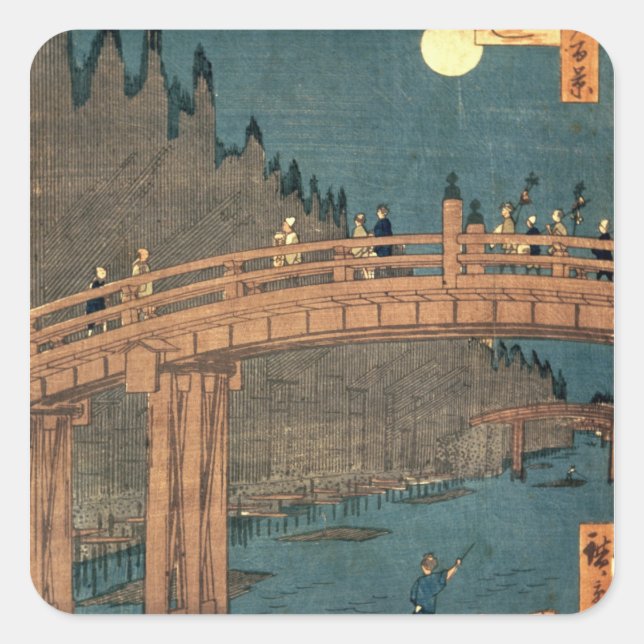 Kyoto bridge by moonlight square sticker (Front)
