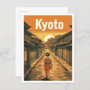 Kyoto Japan Art Vintage Travel Illustration Postcard