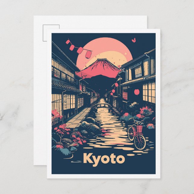 Kyoto Japan Art Vintage Travel Illustration Postcard (Front/Back)