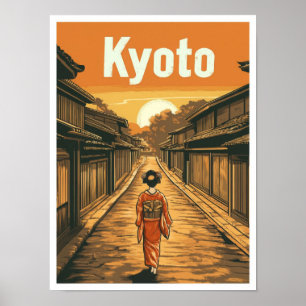 Kyoto Japan Art Vintage Travel Illustration Poster