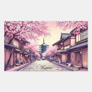 Kyoto Japan Cherry Blossom Landscape Rectangular Sticker