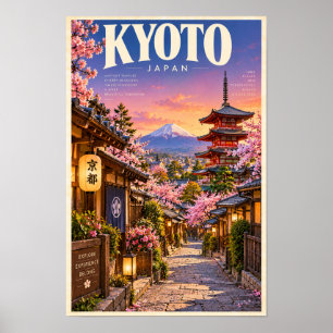 Kyoto Japan Cherry Blossom Pagoda Travel Poster Wa