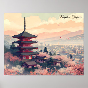 Kyoto Japan Cherry Blossom Temple Art –  Sapura  Poster