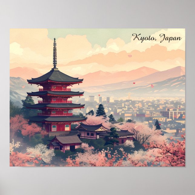 Kyoto Japan Cherry Blossom Temple Art –  Sapura  Poster (Front)