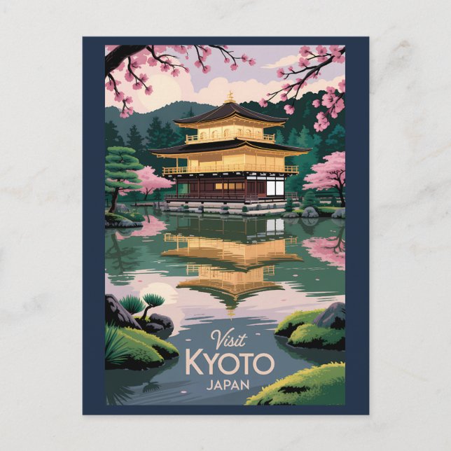 Kyoto Japan Kinkaku-ji Illustration Travel Art Vin Postcard (Front)