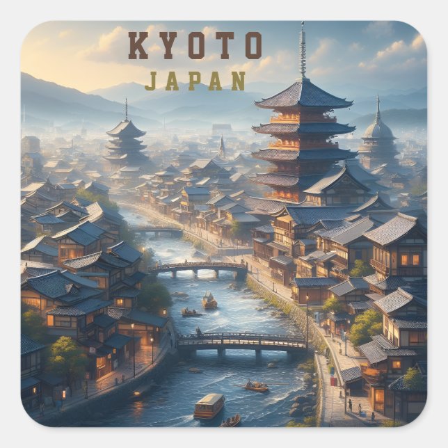 Kyoto Japan Landscape Travel Vintage Square Sticker (Front)