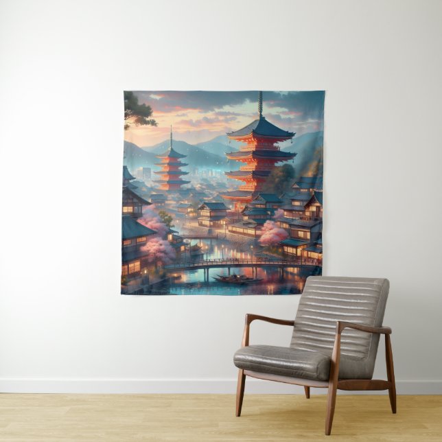 Kyoto Japan Landscape Travel Vintage Tapestry (In Situ)