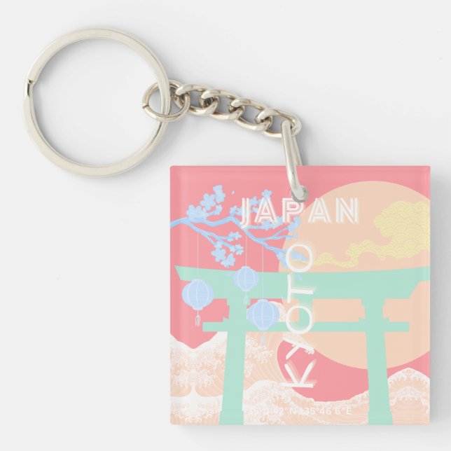 Kyoto Japan Pastel Travel Art Key Ring (Front)