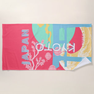 Kyoto Japan Retro Travel Art Beach Towel