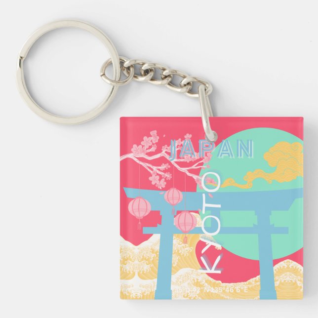 Kyoto Japan Retro Travel Art Key Ring (Front)
