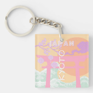 Kyoto Japan Travel Art, Orange Pastel Art  Key Ring