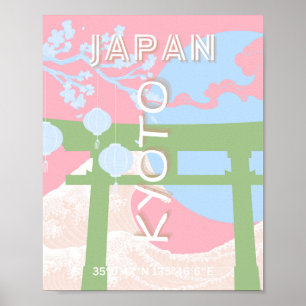 Kyoto Japan Travel Art, Pastel Travel Art Poster