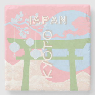 Kyoto Japan Travel Art, Pastel Travel Art Stone Coaster