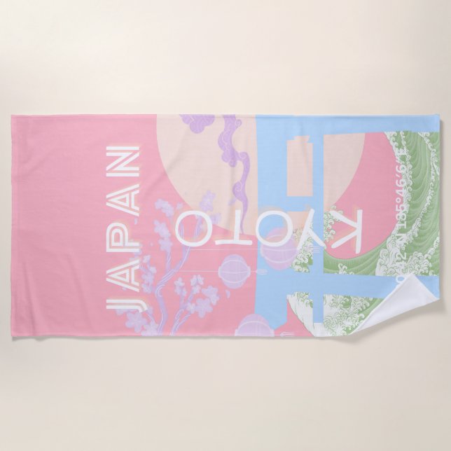 Kyoto Japan Travel Art, Pink Pastel Travel Art Beach Towel (Front)