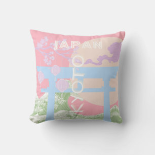 Kyoto Japan Travel Art, Pink Pastel Travel Art Cushion