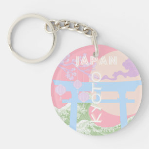 Kyoto Japan Travel Art, Pink Pastel Travel Art Key Ring
