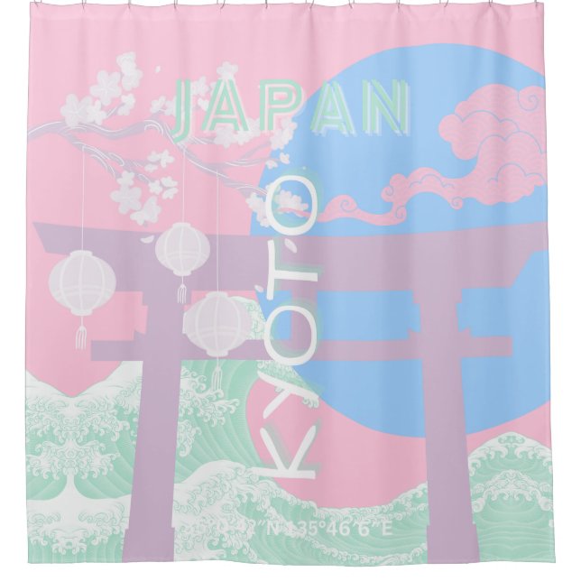 Kyoto Japan Travel Art, Pink Preppy Art Shower Curtain (Front)