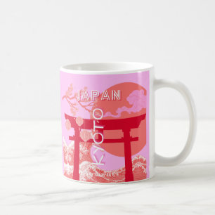 Kyoto Japan Travel Art, Pink Retro Travel Art Coffee Mug