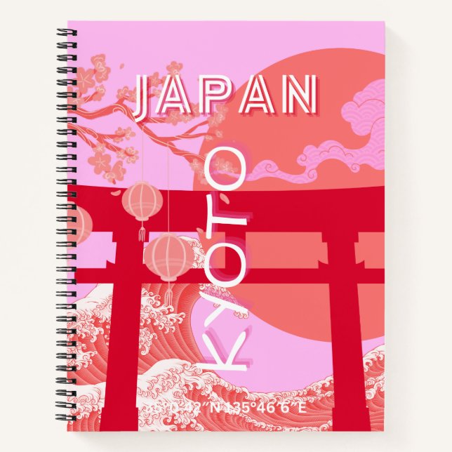 Kyoto Japan Travel Art, Pink Retro Travel Art Notebook (Front)