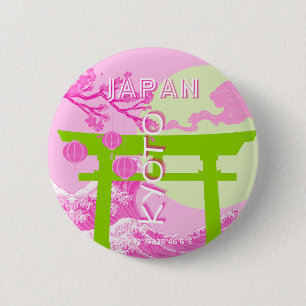 Kyoto Japan Travel Art, Pink Travel Art 6 Cm Round Badge