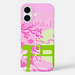 Kyoto Japan Travel Art, Pink Travel Art iPhone 16 Case