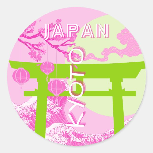 Kyoto Japan Travel Art, Pink Travel Art Classic Round Sticker (Front)