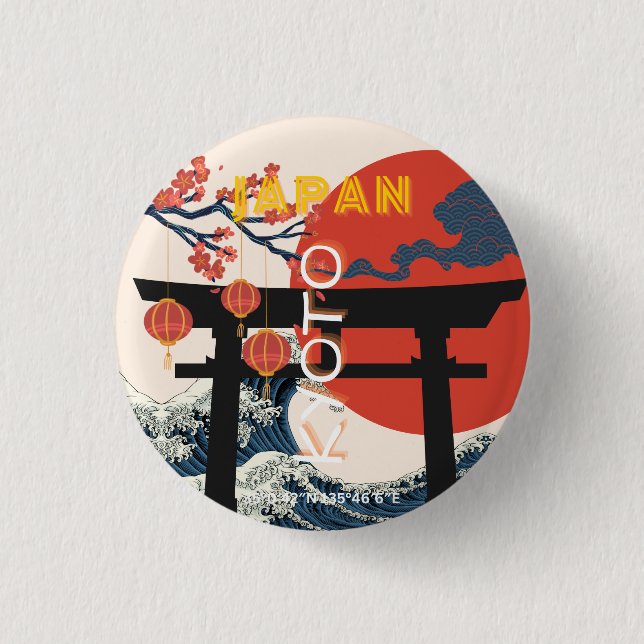 Kyoto Japan Travel Art, Retro Travel Art 3 Cm Round Badge (Front)