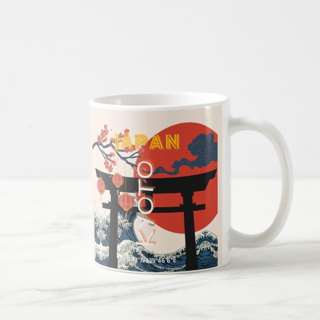 Kyoto Japan Travel Art, Retro Travel Art Coffee Mug (Right)