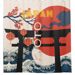 Kyoto Japan Travel Art, Retro Travel Art Shower Curtain