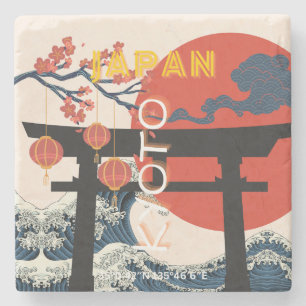 Kyoto Japan Travel Art, Retro Travel Art Stone Coaster