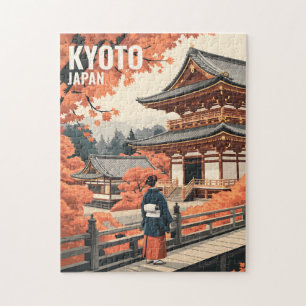 Kyoto Japan Travel Autumn Temple Retro Personalise Jigsaw Puzzle