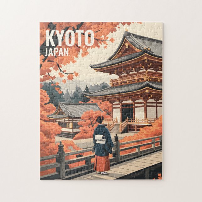 Kyoto Japan Travel Autumn Temple Retro Personalize Jigsaw Puzzle (Vertical)