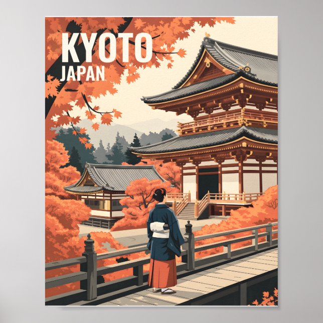 Kyoto Japan Travel Autumn Temple Retro Personalize Poster (Front)