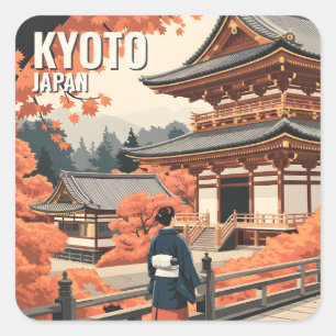Kyoto Japan Travel Autumn Temple Retro Personalize Square Sticker