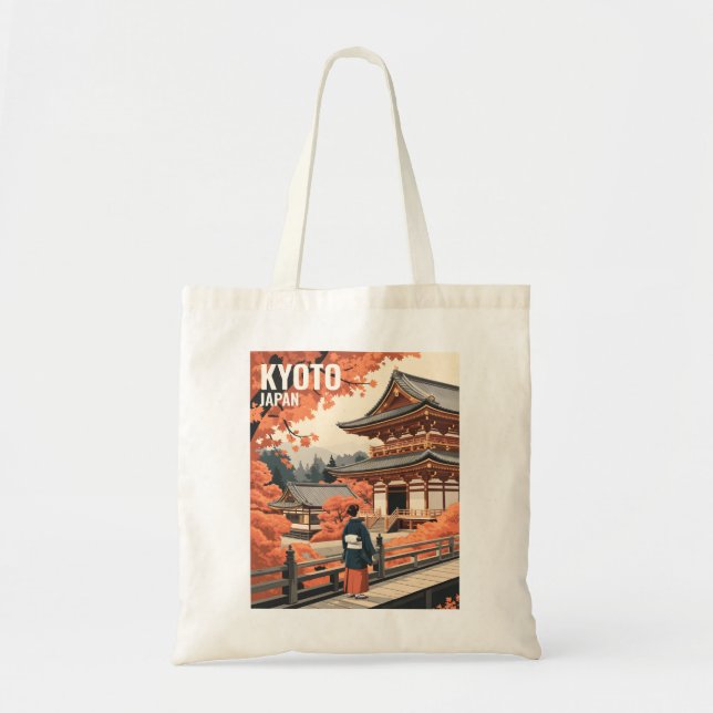 Kyoto Japan Travel Autumn Temple Retro Personalize Tote Bag (Front)