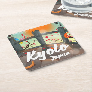 Kyoto Japan travel poster Square Paper Coaster