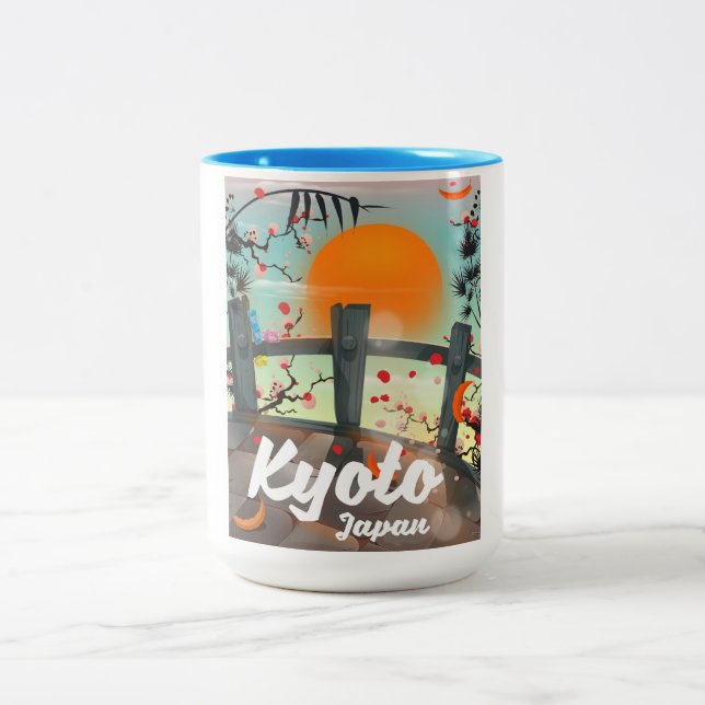 Kyoto Japan travel poster Two-Tone Coffee Mug (Center)