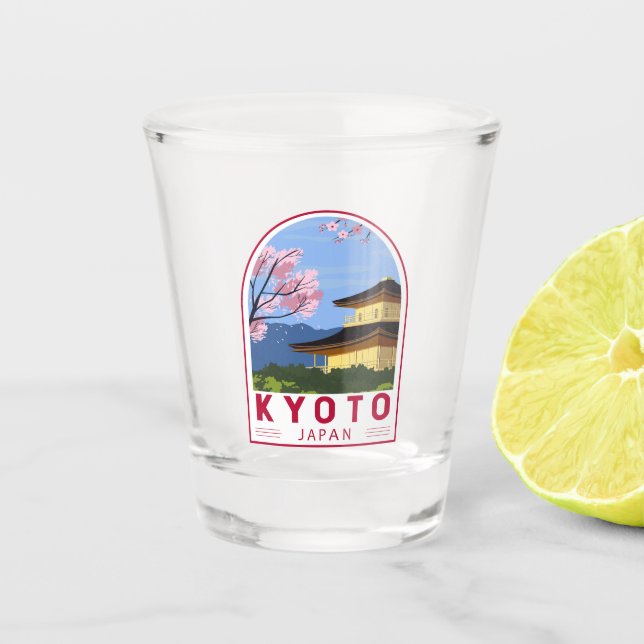 Kyoto Japan Travel Retro Travel Emblem Shot Glass (Front)