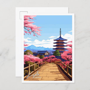 Kyoto Japan Travel Vintage illustration Postcard