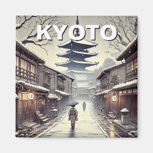 Kyoto Japan Travel Yasaka Shrine Vintage Winter Magnet