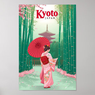 Kyoto Japan Vintage Art Travel Illustration Poster